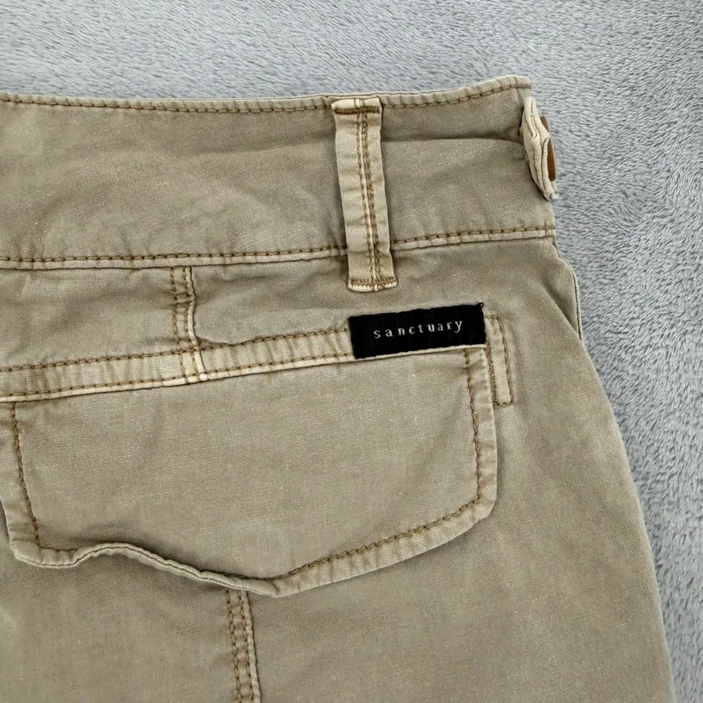 Sanctuary Womens Khaki Utility Cargo Shorts Tan Cuffed Double Button Size 25
